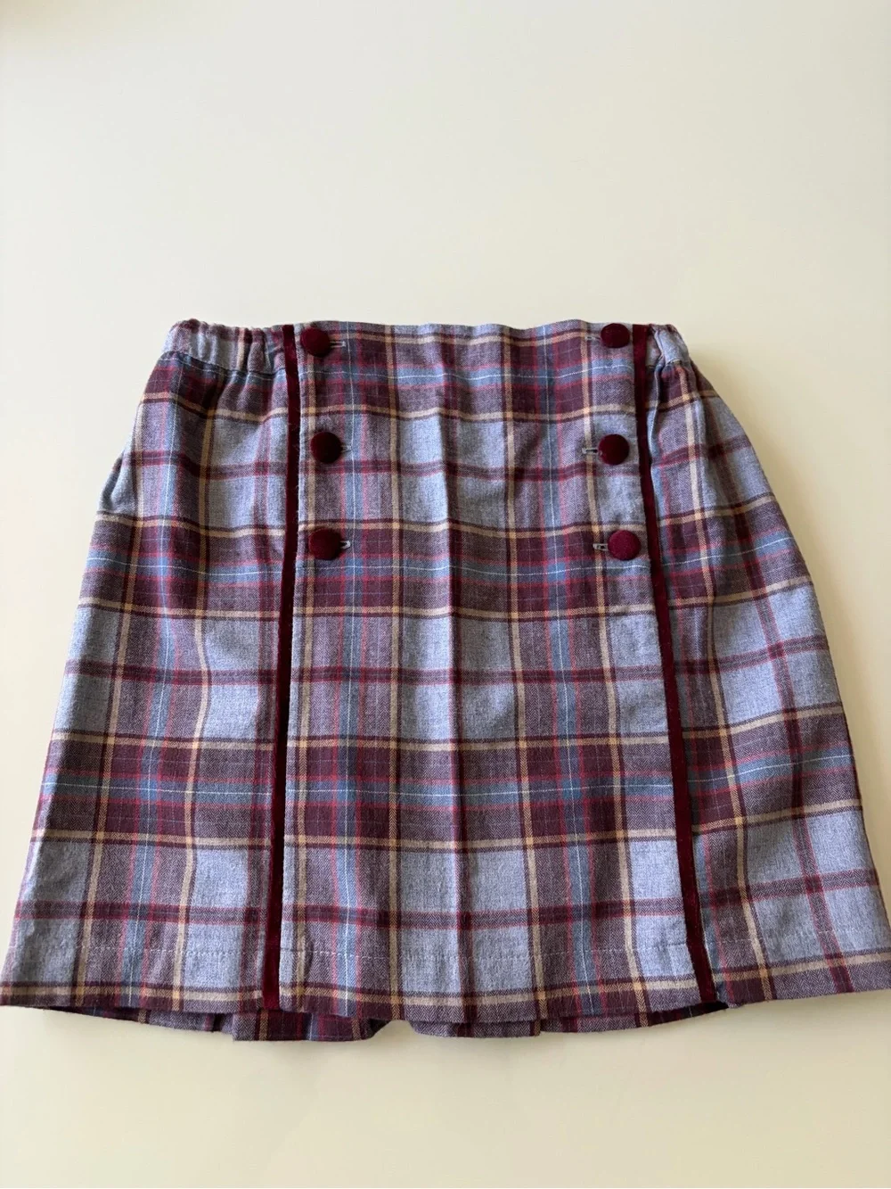 Pepa London Girls Plaid Pleated Skirt with Burgundy Accents Sz 8